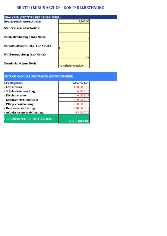 Lohnrechner – Vorschau der überarbeiteten Excel-Datei vom 8. Oktober 2026