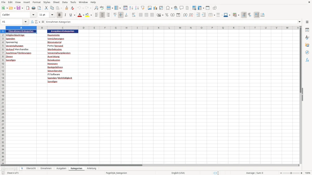 Abbildung 4: Tabellenblatt Kategorien - einnahmen-ausgaben verein excel vorlage Excel-Vorlage