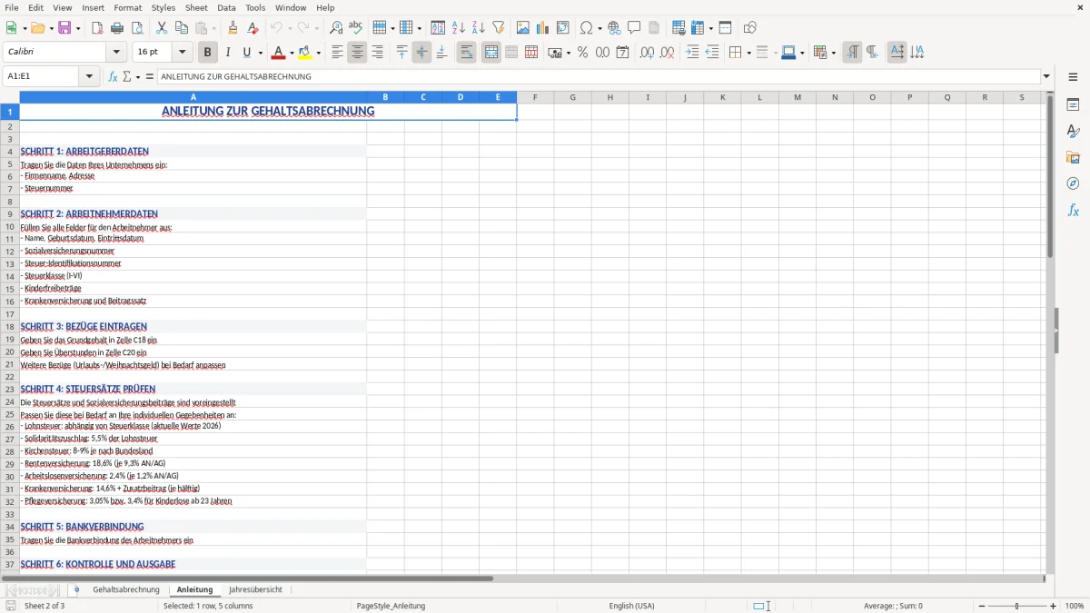 Abbildung 2: Tabellenblatt Anleitung - gehaltsabrechnung excel vorlage Excel-Vorlage