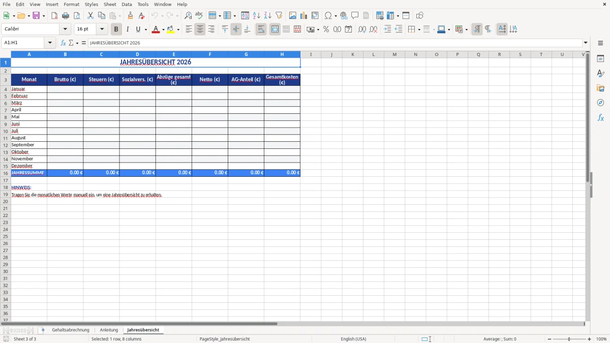 Abbildung 3: Tabellenblatt Jahresübersicht - gehaltsabrechnung excel vorlage Excel-Vorlage