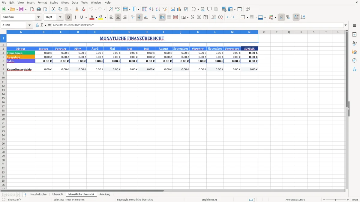 Abbildung 3: Tabellenblatt Monatliche Übersicht - haushaltsplan verein excel vorlage Excel-Vorlage