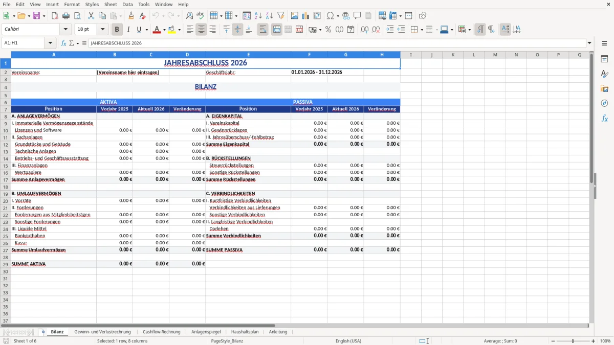 Abbildung 1: Tabellenblatt Bilanz - jahresabschluss verein vorlage excel Excel-Vorlage