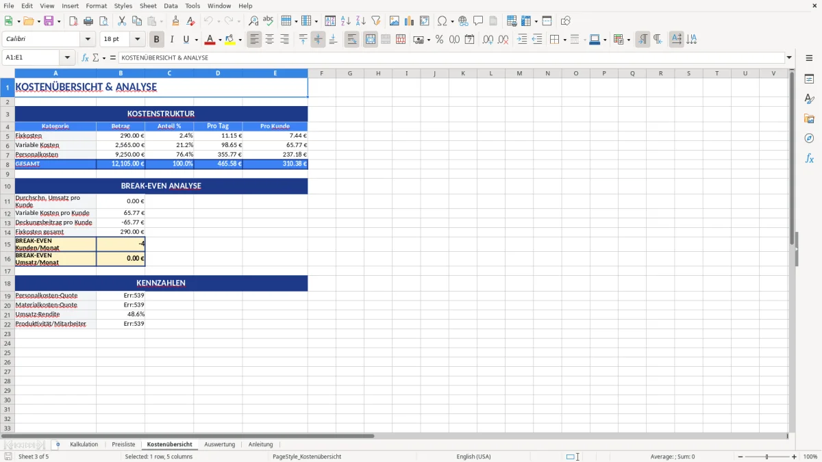Abbildung 3: Tabellenblatt Kostenübersicht - kalkulation friseur excel vorlage Excel-Vorlage
