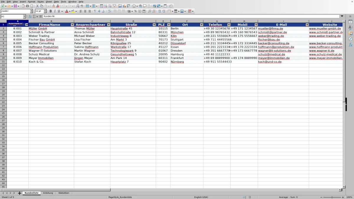 Abbildung 1: Tabellenblatt Kundenliste - kundenliste excel vorlage Excel-Vorlage