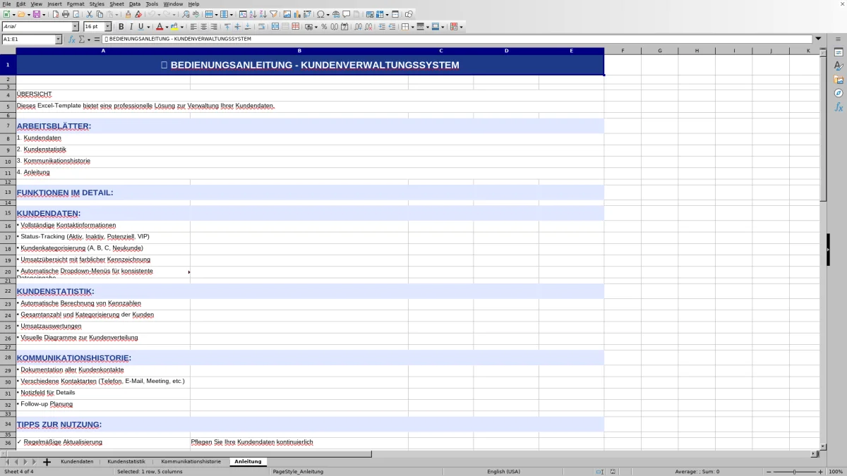Abbildung 4: Tabellenblatt Anleitung - kundenverwaltung excel Excel-Vorlage