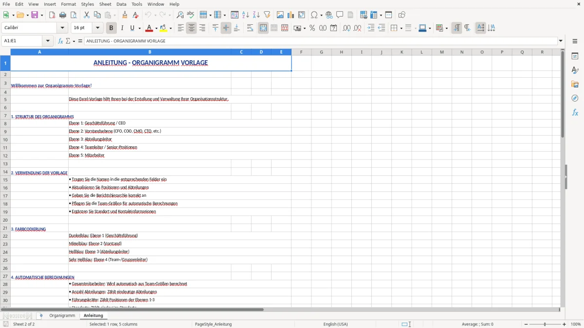 Abbildung 2: Tabellenblatt Anleitung - organigramm vorlage excel Excel-Vorlage