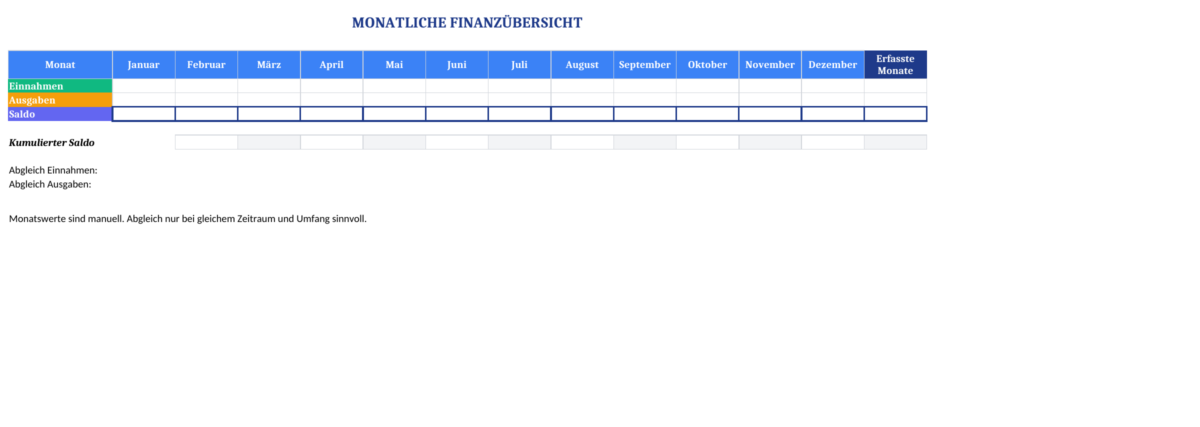 Monatliche Übersicht — Vorschau der am 9. Oktober 2026 überarbeiteten Excel-Datei