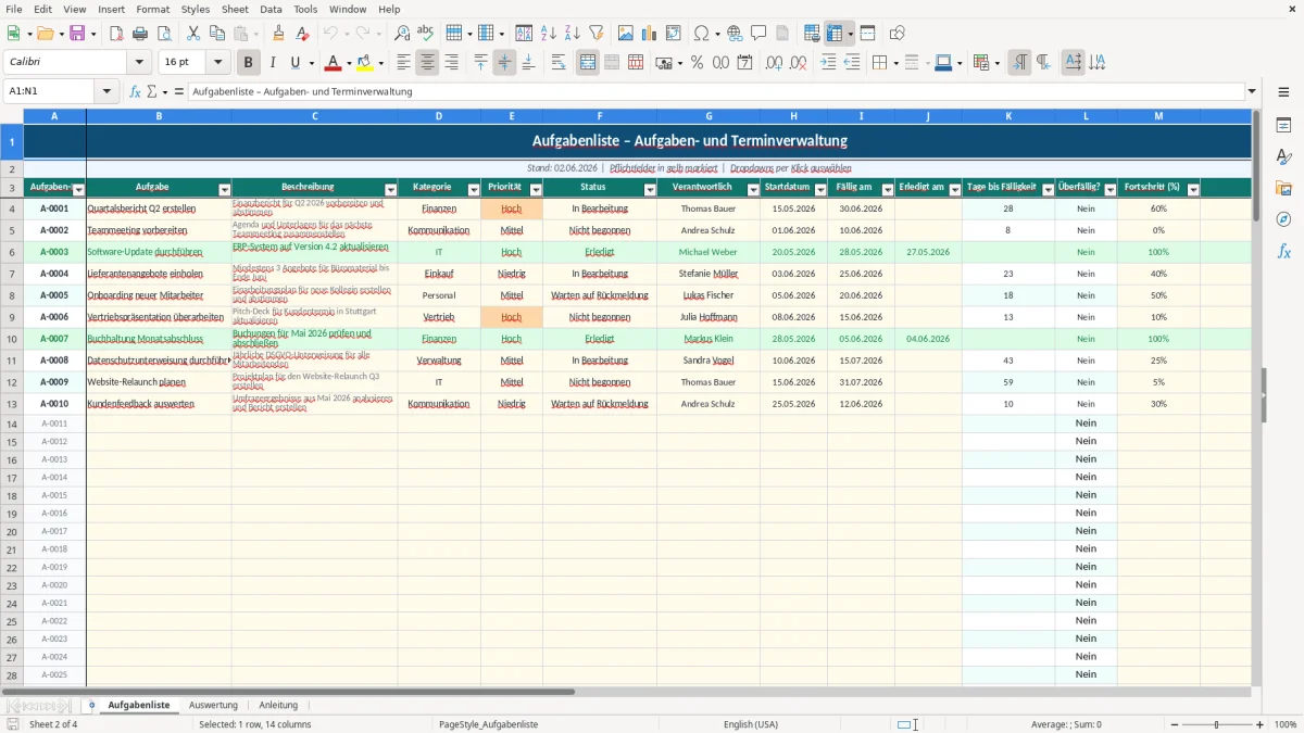 Abbildung 1: Tabellenblatt Listen - aufgabenliste excel vorlage Excel-Vorlage