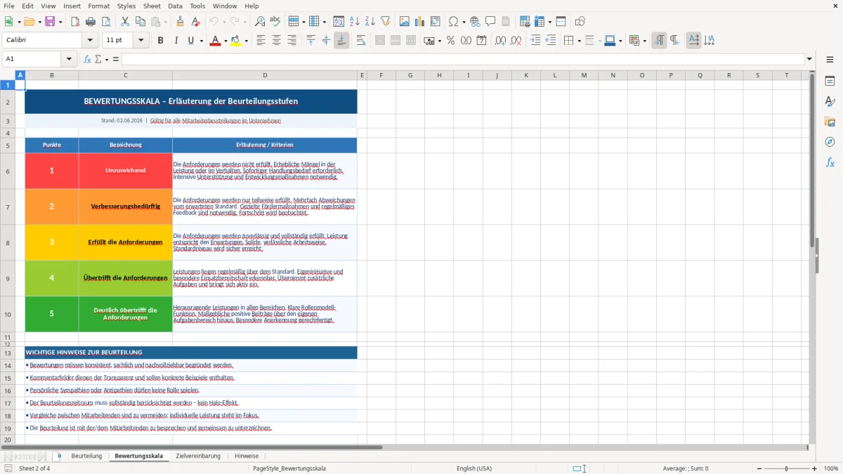 Abbildung 2: Tabellenblatt Bewertungsskala - mitarbeiterbeurteilung vorlage excel kostenlos Excel-Vorlage