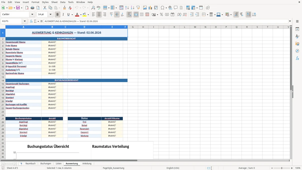 Abbildung 4: Tabellenblatt Auswertung - raumbuch vorlage excel Excel-Vorlage
