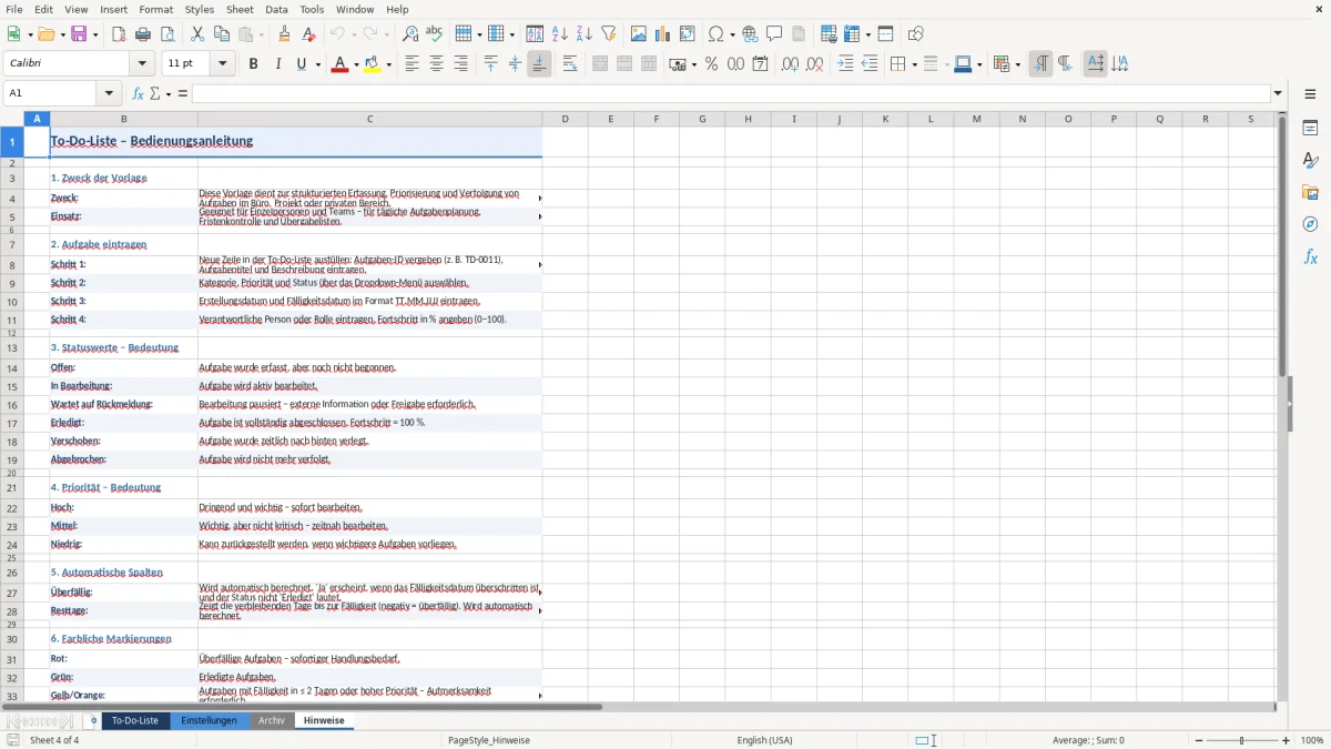 Abbildung 4: Tabellenblatt Hinweise - to do liste vorlage excel Excel-Vorlage