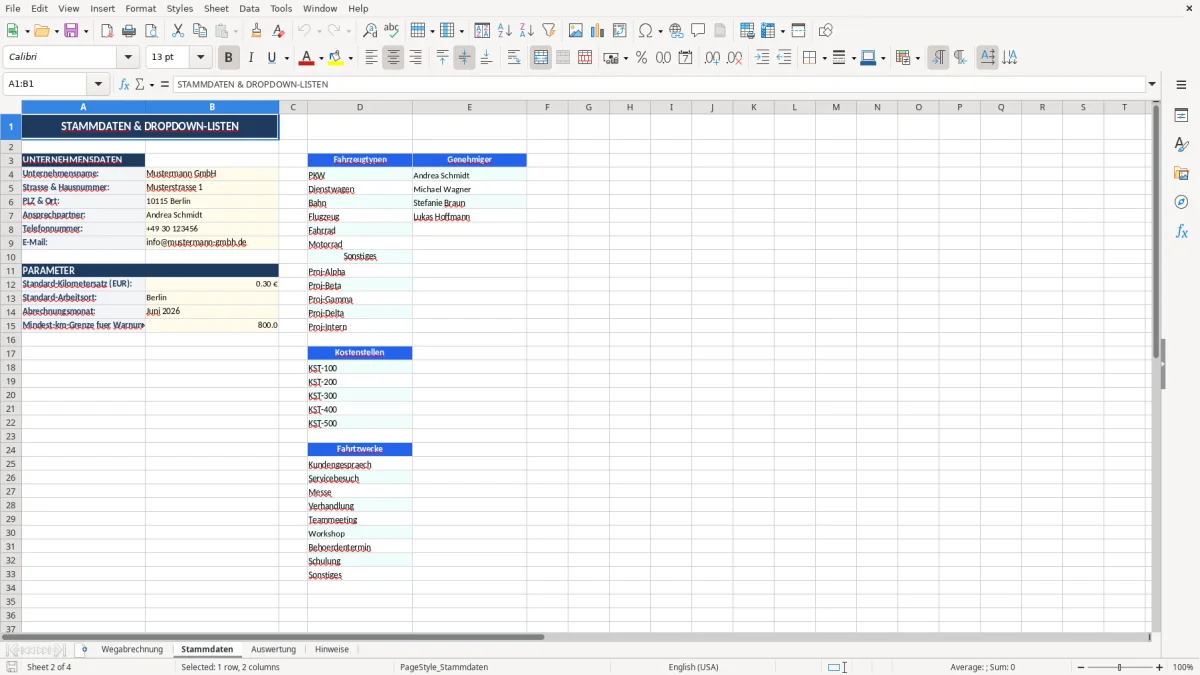 Abbildung 2: Tabellenblatt Stammdaten - weg abrechnung muster excel Excel-Vorlage