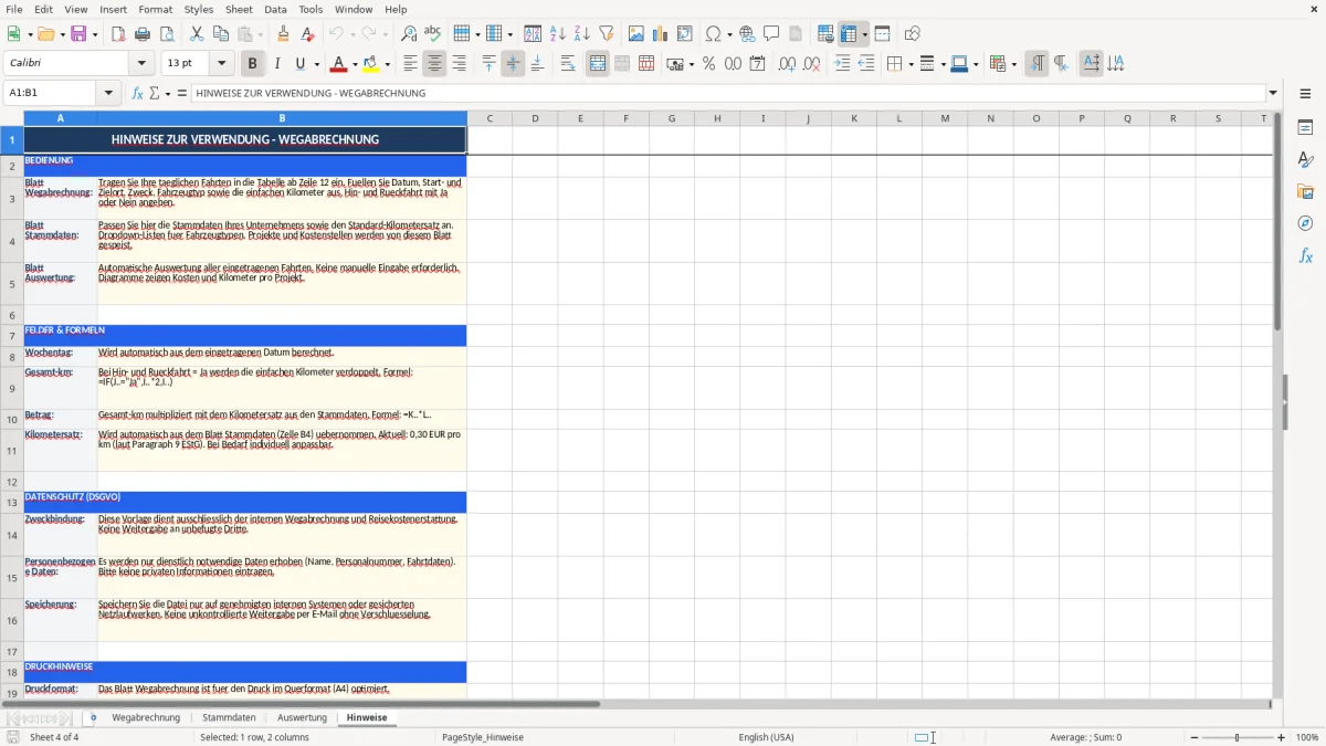 Abbildung 4: Tabellenblatt Hinweise - weg abrechnung muster excel Excel-Vorlage