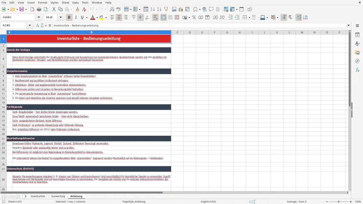 Abbildung 3: Tabellenblatt Stammdaten - inventurliste vorlage excel Excel-Vorlage