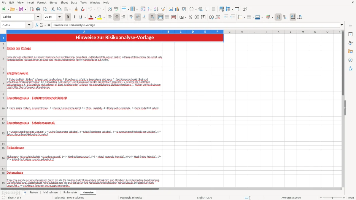 Abbildung 4: Tabellenblatt Hinweise - risikoanalyse vorlage excel Excel-Vorlage