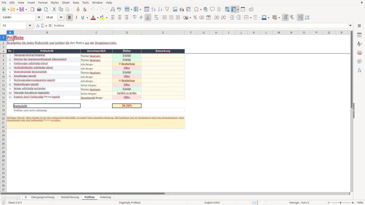 Abbildung 3: Tabellenblatt Prüfliste - übergangsgewinnermittlung vorlage excel Excel-Vorlage