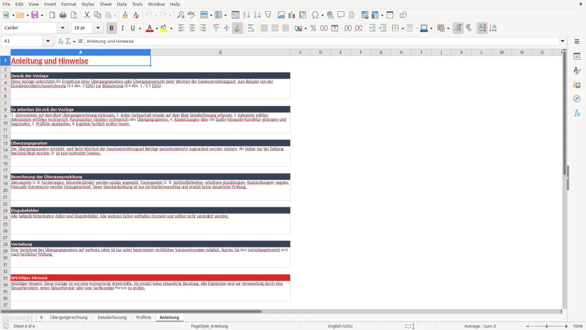 Abbildung 4: Tabellenblatt Anleitung - übergangsgewinnermittlung vorlage excel Excel-Vorlage