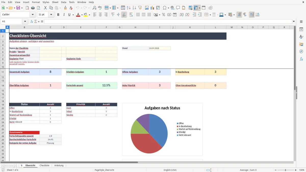 Abbildung 1: Tabellenblatt Übersicht - excel checkliste vorlage Excel-Vorlage