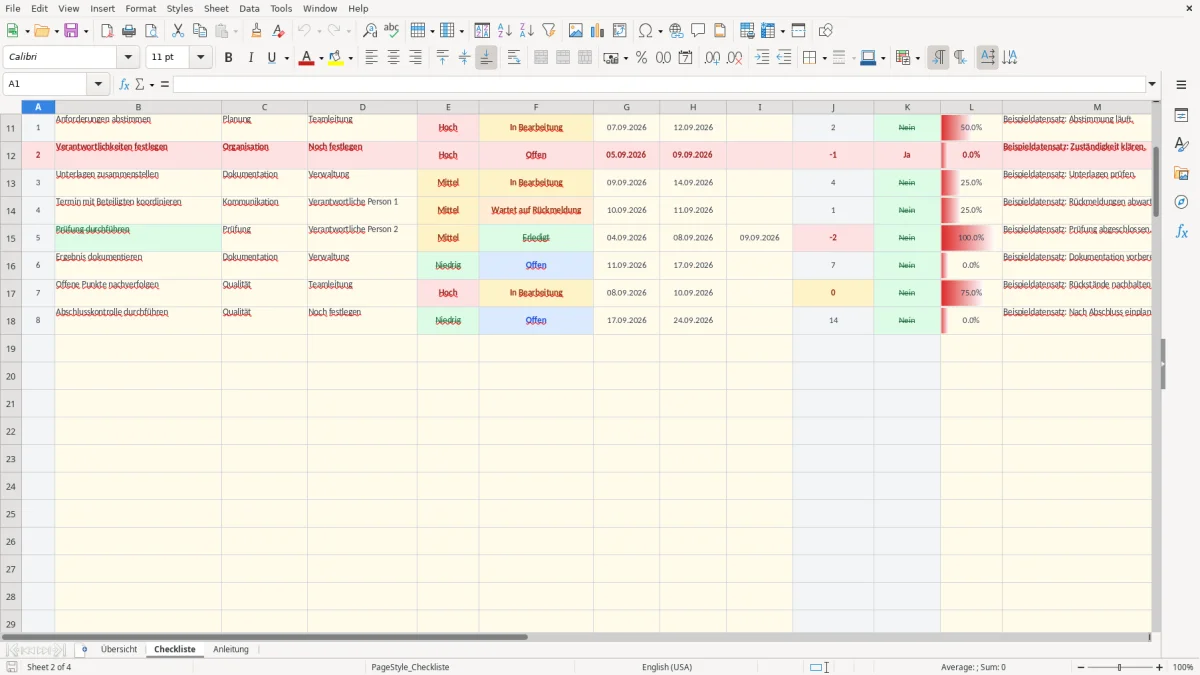 Abbildung 2: Tabellenblatt Checkliste - excel checkliste vorlage Excel-Vorlage
