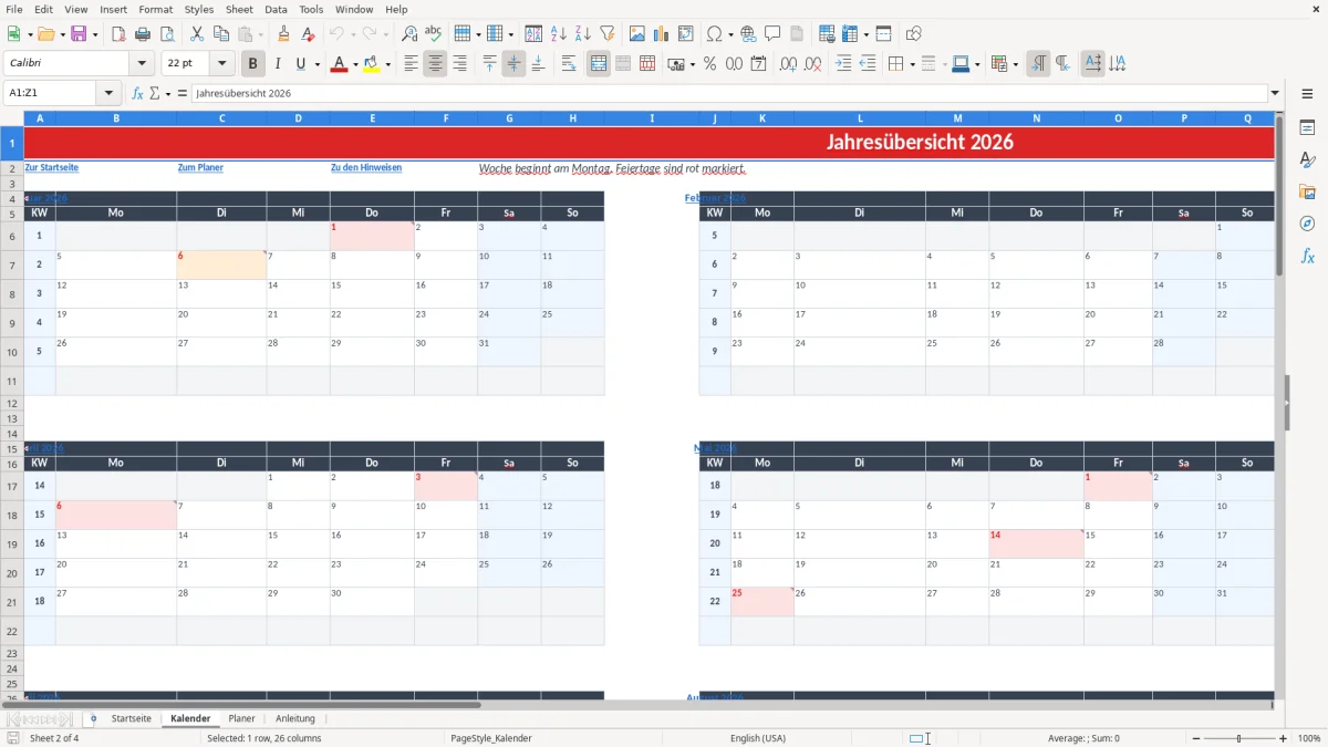 Abbildung 2: Tabellenblatt Kalender - excel kalender vorlage Excel-Vorlage