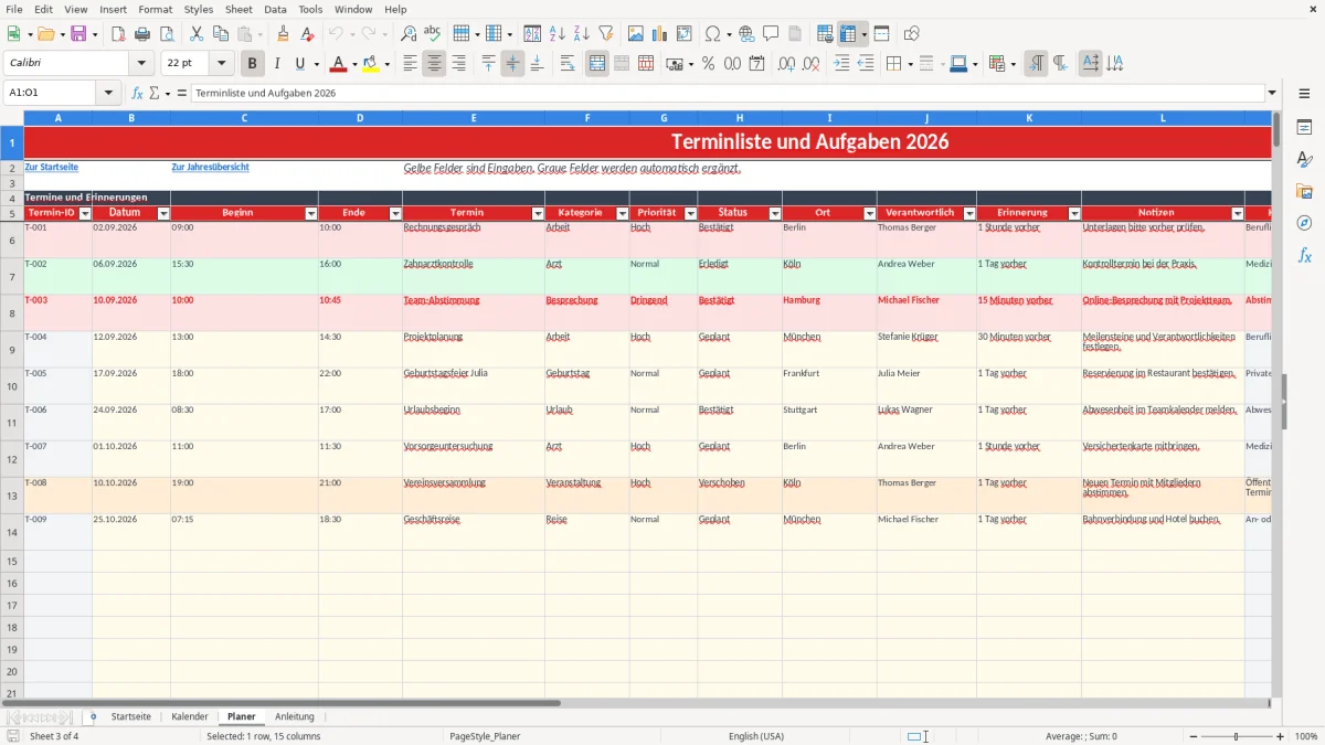 Abbildung 3: Tabellenblatt Planer - excel kalender vorlage Excel-Vorlage