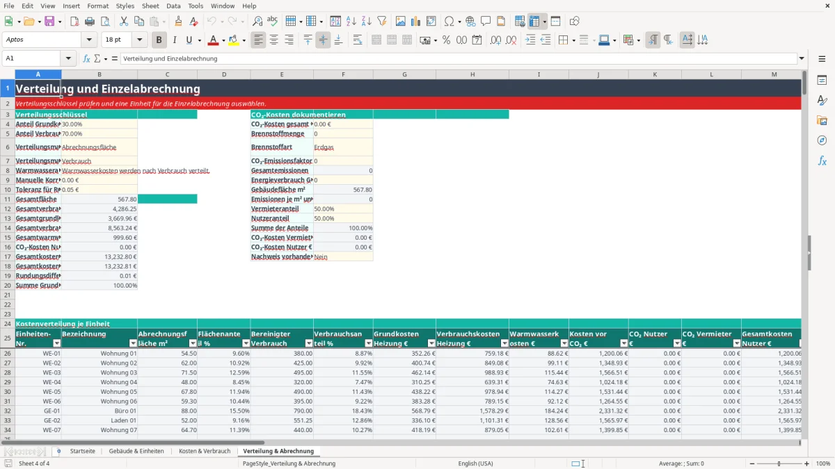 Abbildung 4: Tabellenblatt Verteilung & Abrechnung - heizkostenabrechnung vorlage excel Excel-Vorlage