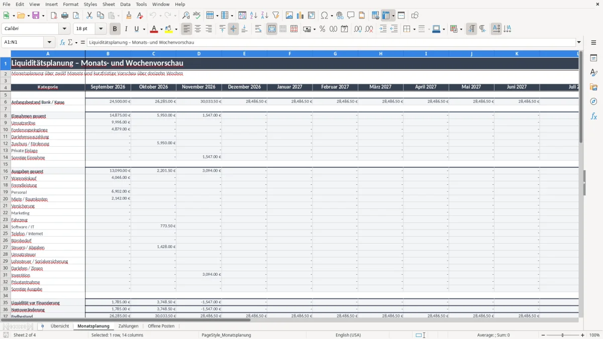 Abbildung 2: Tabellenblatt Monatsplanung - liquiditätsplanung vorlage excel Excel-Vorlage