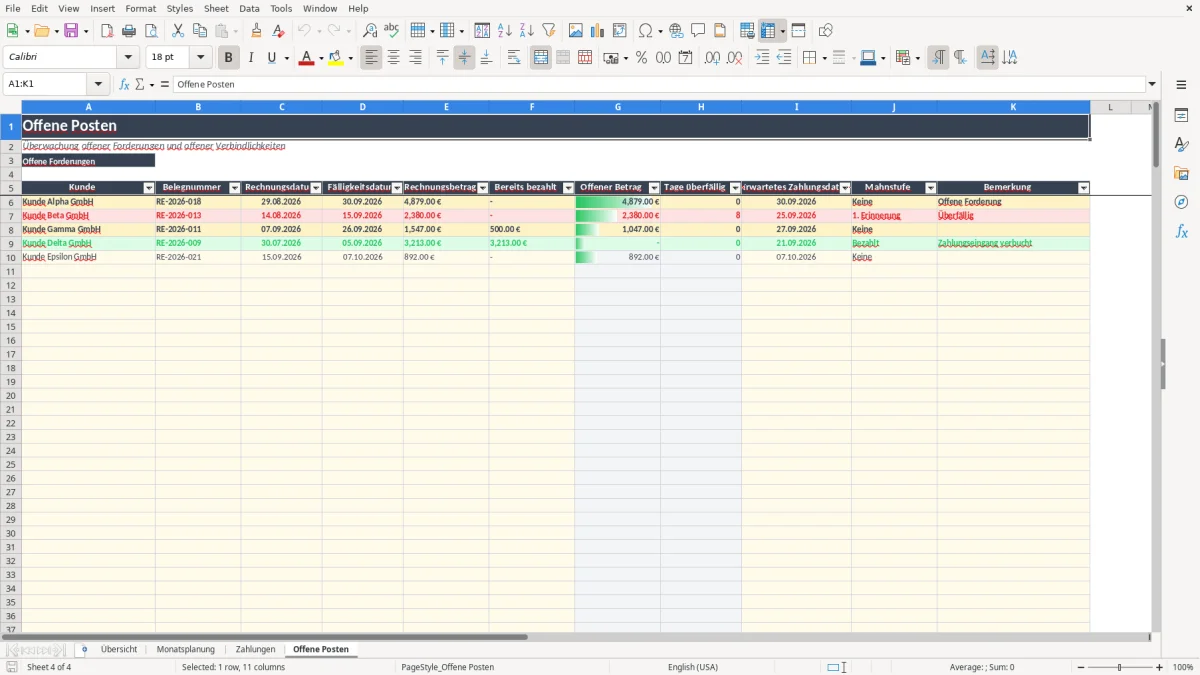 Abbildung 4: Tabellenblatt Offene Posten - liquiditätsplanung vorlage excel Excel-Vorlage