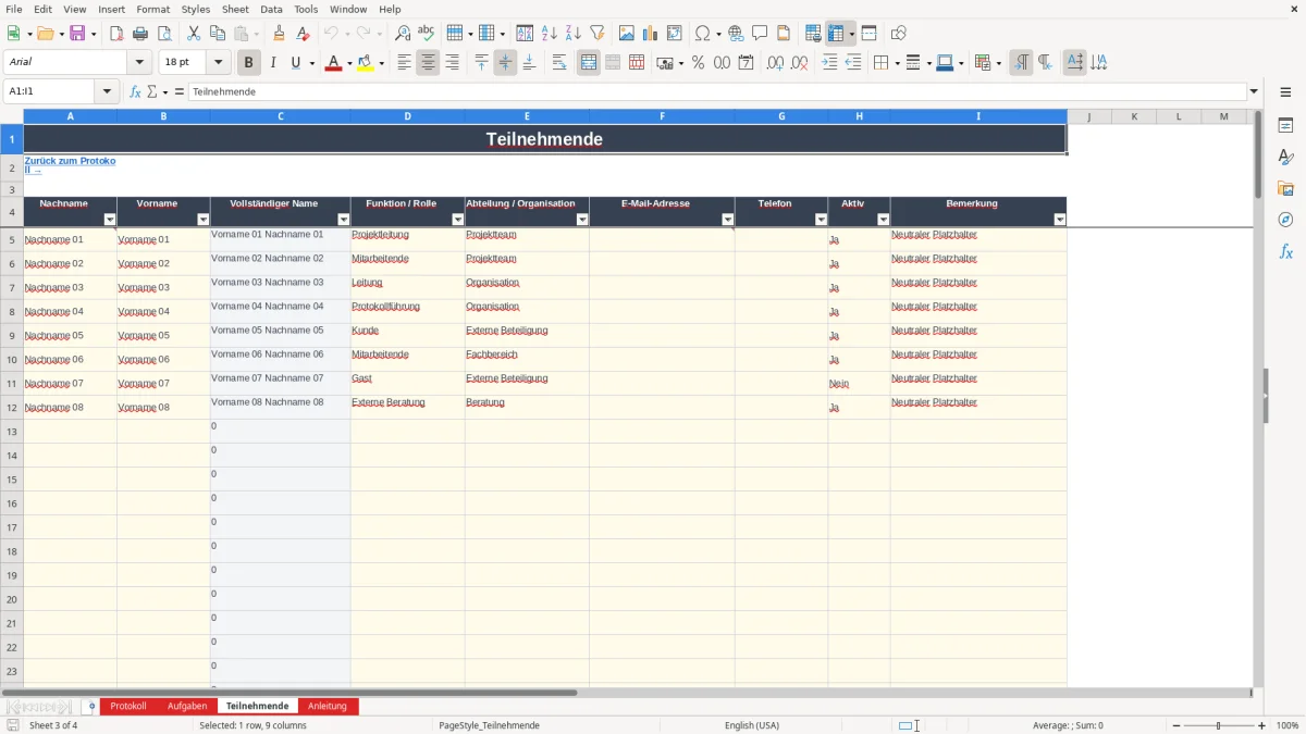 Abbildung 3: Tabellenblatt Teilnehmende - protokoll vorlage excel Excel-Vorlage