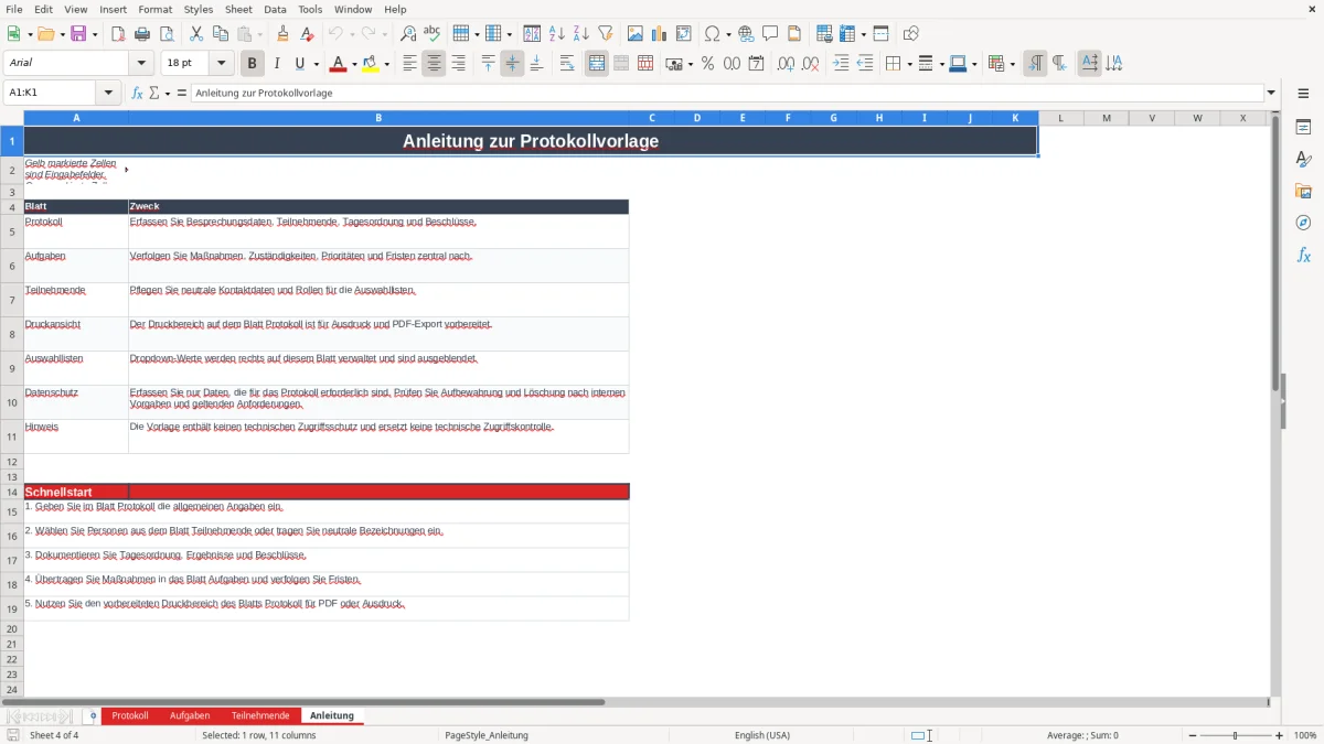 Abbildung 4: Tabellenblatt Anleitung - protokoll vorlage excel Excel-Vorlage