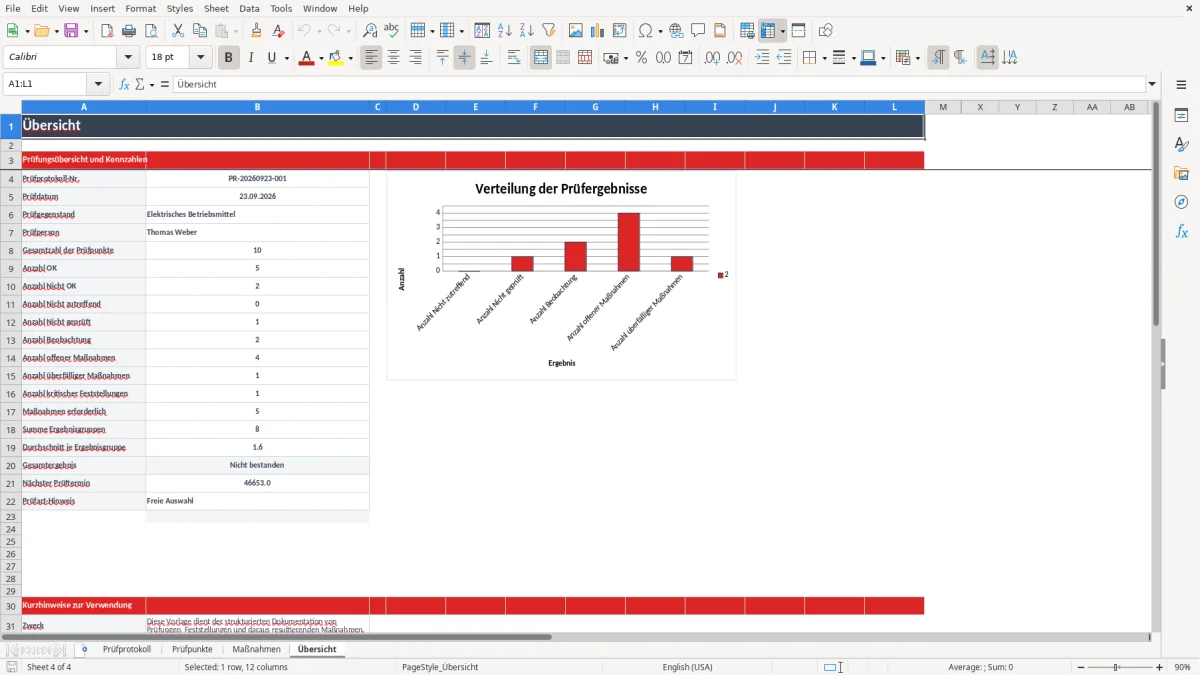 Abbildung 4: Tabellenblatt Übersicht - prüfprotokoll vorlage excel Excel-Vorlage
