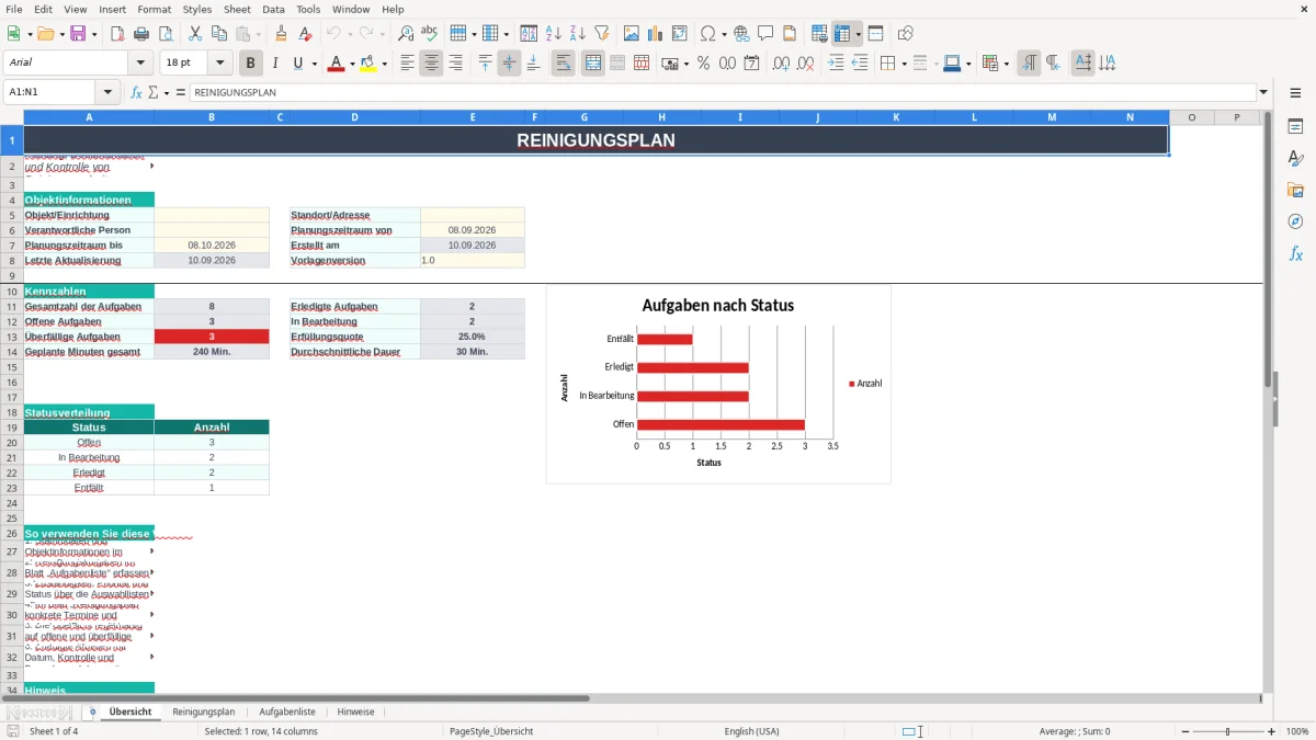Abbildung 1: Tabellenblatt Übersicht - reinigungsplan vorlage excel Excel-Vorlage