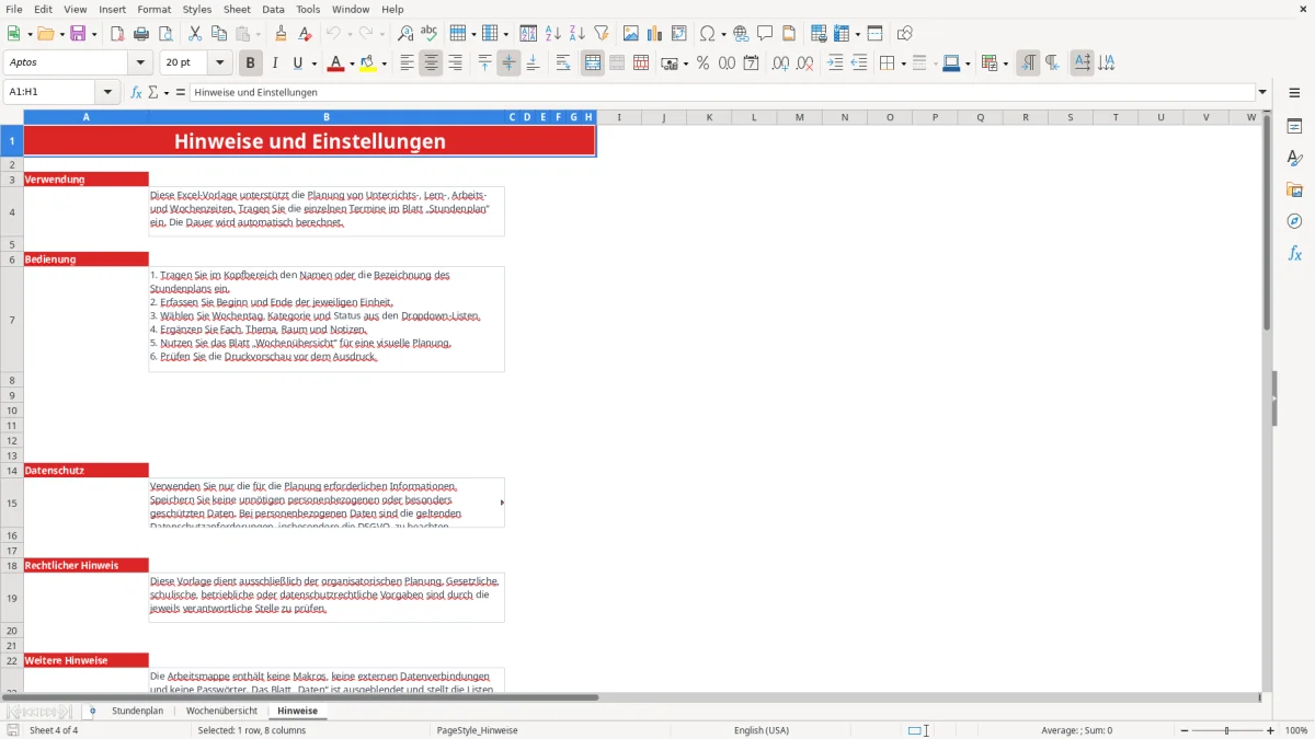 Abbildung 3: Tabellenblatt Daten - stundenplan vorlage excel Excel-Vorlage